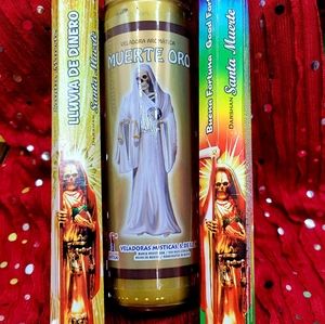 Santa Muerte Gold color Candle, Prepared and fixed,  Insence Santa Muerte 2pk